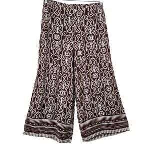 Rose‎ + Olive Resort Wide Leg Cropped Pants Sz L Boho Floral Print Beach Palazzo